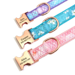 Tie Dye Mermaid, Blue Flower Bowtie Dog Collar with Custom Name