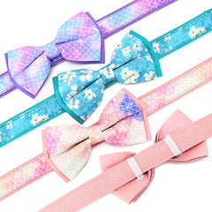 Tie Dye Mermaid, Blue Flower Bowtie Dog Collar with Custom Name