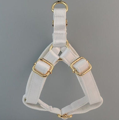 Personalised Wedding Dog Collar or Dog Lead Set, Matching Sailor Bowtie and Step-In Harness in Silky White