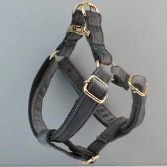 Dark Grey Dog Collar Lead Set, Harness and Removable Bowtie