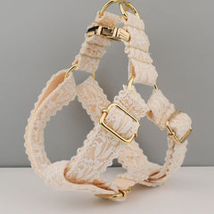 White Lace Wedding Dog Collar and Lead Set, Step-in Harness