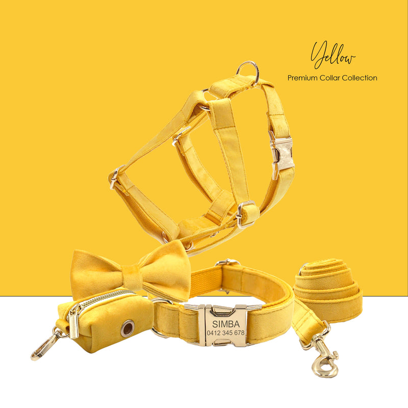 Custom Thick Velvet Yellow Personalized Dog Collar in Different Combos