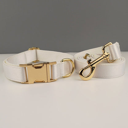 Personalised Wedding Dog Collar or Dog Lead Set, Matching Sailor Bowtie and Step-In Harness in Silky White