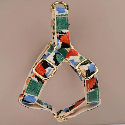 Colorful Shell Prints Dog and Lead Set, Step-In Harness, Bowtie