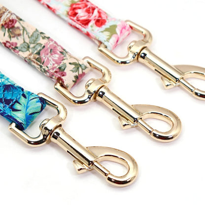 Personalised Dog Collar in Blue and Elegant Leaf Pattern, Trendy Style for All Seasons