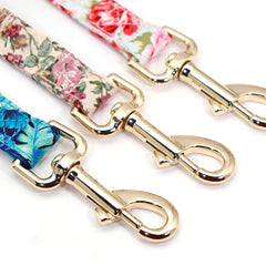 Personalized Engraved Handmade Dog Collar in Blue and Elegant Leaf Pattern, Trendy Style for All Seasons