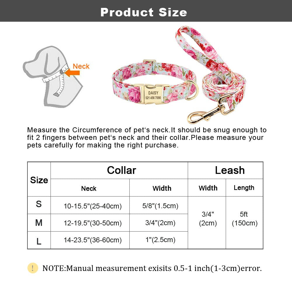 Personalised Dog Collar in Blue and Elegant Leaf Pattern, Trendy Style for All Seasons