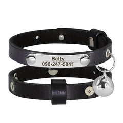 Personalized Engraved Handmade Genuine Leather Cat and Puppy Collar in Black, Green, Red, Yellow, Pink, Brown and Solid Pattern with Bell