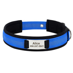 Personalized Engraved Handmade Dog Collar in Black, Red, Blue, Rose Red, Orange and Solid and Reflective Dash Pattern Trendy for All Seasons