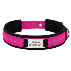 Personalized Engraved Handmade Dog Collar in Black, Red, Blue, Rose Red, Orange and Solid and Reflective Dash Pattern Trendy for All Seasons