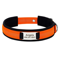 Personalized Engraved Handmade Dog Collar in Black, Red, Blue, Rose Red, Orange and Solid and Reflective Dash Pattern Trendy for All Seasons