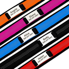 Personalized Engraved Handmade Dog Collar in Black, Red, Blue, Rose Red, Orange and Solid and Reflective Dash Pattern Trendy for All Seasons