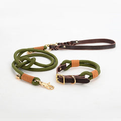 Vivid Collar and P Rope Leash in Blue-Green, Blue, Grey, Red, Green, Aqua Blue, Yellow and Solid Pattern with Leather, Great For All Seasons