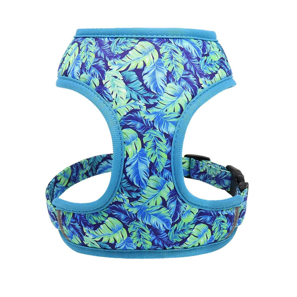 Personalised Dog Collar in Blue and Elegant Leaf Pattern, Trendy Style for All Seasons