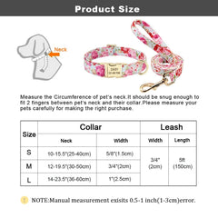 Personalized Engraved Handmade Dog Collar in Beige and Gorgeous Floral Pattern, Trendy Style for All Seasons