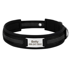 Personalized Engraved Handmade Dog Collar in Black, Red, Blue, Rose Red, Orange and Solid and Reflective Dash Pattern Trendy for All Seasons