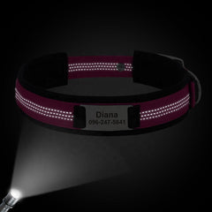 Personalized Engraved Handmade Dog Collar in Black, Red, Blue, Rose Red, Orange and Solid and Reflective Dash Pattern Trendy for All Seasons