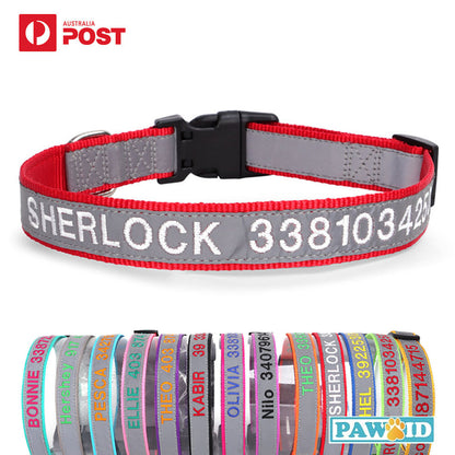 Personalised Reflective Lightweight Dog Collar, 13 Colors, Small to Large Dogs