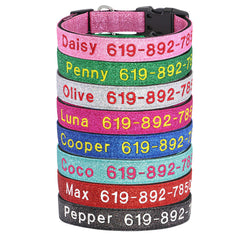 Personalised Dog Collar Nylon Adjustable Embroidered Sparkle Pet Accessories