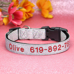 Personalised Dog Collar Nylon Adjustable Embroidered Sparkle Pet Accessories
