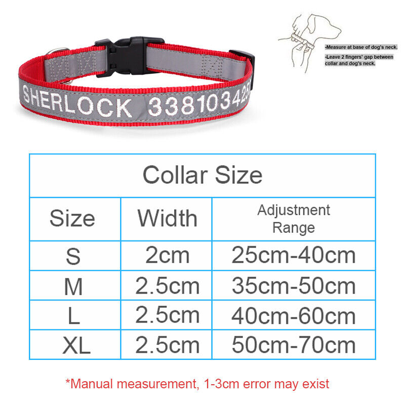 Personalised Reflective Lightweight Dog Collar, 13 Colors, Small to Large Dogs