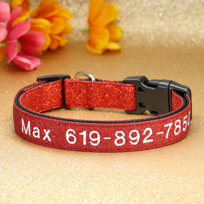 Personalised Dog Collar Nylon Adjustable Embroidered Sparkle Pet Accessories