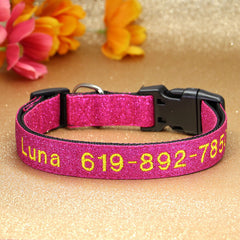 Personalised Dog Collar Nylon Adjustable Embroidered Sparkle Pet Accessories