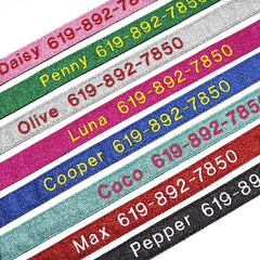 Personalised Dog Collar Nylon Adjustable Embroidered Sparkle Pet Accessories